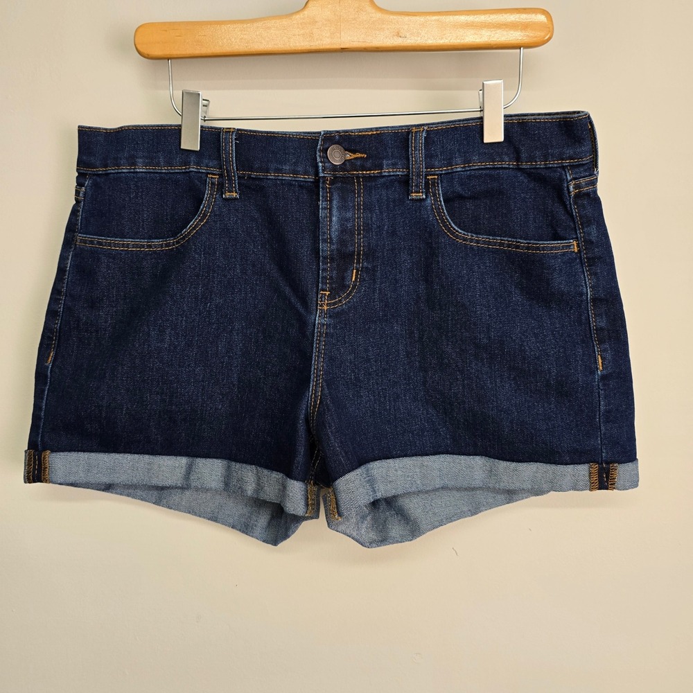 Old Navy Denim Shorts Womens 12 Dark Wash Cuffed Hem Casual Minimalist